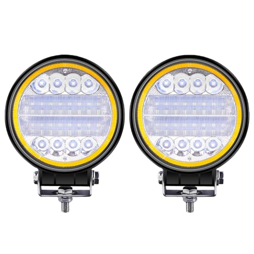 Biqing 2x 96W Faretti LED Off Road con anello Halo Amber Angel Eyes,4" Faro da Lavoro 12V 24V Fari Led Auto Barra LED Fuoristrada Luci Antinebbia Fari Supplementari per Off Road Moto 4WD SUV ATV UTV
