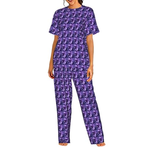 Pyjama à manches courtes femme imprimé violet ensemble homewear léger