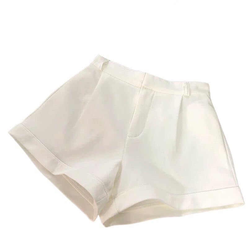 Pantalones cortos para mujer, cintura alta, pierna ancha, pantalones cortos para oficina, White1, S