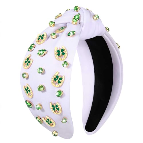CEALXHENY St. Patrick's Day Hair Accessories, Green Shamrock Headband for Women, Embellished Crystal Rhinestone Knotted Headband, Irish Holiday Gifts (Shamrock G)