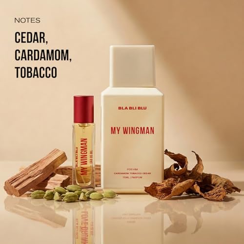 Image of BLABLIBLU My Wingman Two Scents Men Perfume Set (75ml + 8ml) | Perfume & Eau De Oil | Long Lasting Spicy, Woody & Aromatic Fragrance | with Cardamom, Tobacco & Cedar