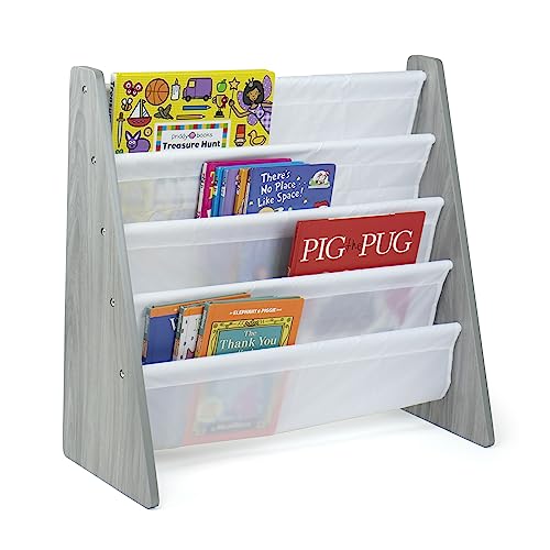 Image of Humble Crew 4-Tier Kids Bookshelf, Camo Wood /Green - Premium Book Shelf for Kids Rooms with Four Deep Pockets - Toddler Sling Book Rack with Deep Sleeves, Nursery Bookcase Organizer