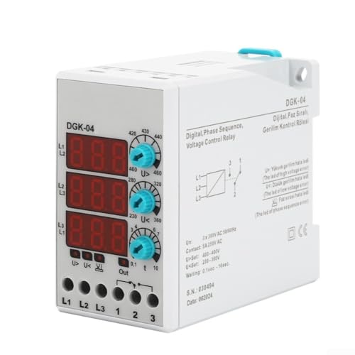Honseadek Relé de control de voltaje trifásico de 380 V, protección ajustable de alta-baja tensión, detección de fallas, riel DIN o montaje en panel, pantalla LED
