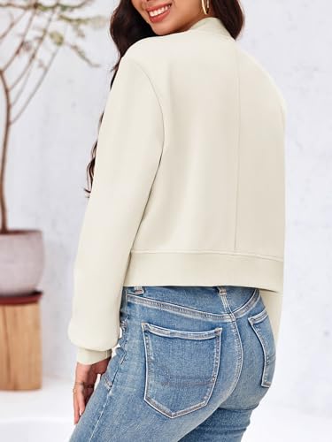 Image of Tankaneo Womens Cropped Bomber Jackets Casual Button Down Long Sleeve Stand Collar Varsity Shacket Coats
