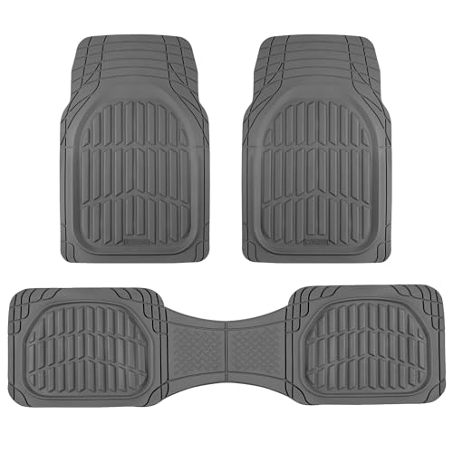 Image of Motor Trend FlexTough LITE Rubber Car Mats Full Set - All Weather Floor Mats for Trucks, Cars & SUVs - Automotive Waterproof Gray Car Floor Mats for Cars Interior Accessories Universal Trim-to-Fit
