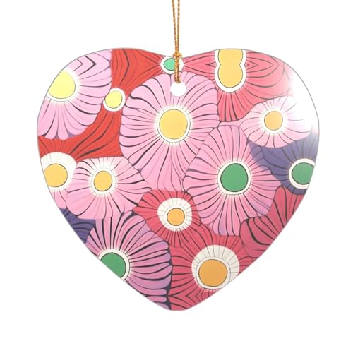 Halskette mit rosafarbenen Blumen, Weihnachtsanhänger, mit goldfarbener Kordel, bruchsicher, hängende Dekoration für Baum, Geschenk, Herzform