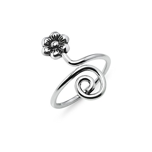 Silverline Jewelry 925 Sterling Silver Toe Ring, Spiral Flower Adjustable Open Toe Band Ring