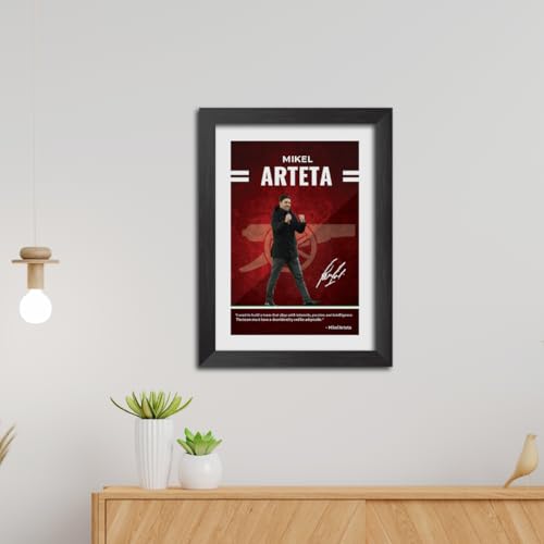 Image of TenorArts Mikel Arteta Quotes Poster Arsenal Laminated Photo Print Frame Painting with Matt Finish Black Texture (12 inches x 9inches)