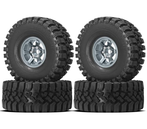 OGRC 1.9 RC Crawler Tires and Wheels 12mm Aluminum Alloy Beadlock Rims for Axial SCX10 90046 AXI03007 TRX4 Redcat Gen8 Gen7 1/10 RC Crawler Car (Grey)
