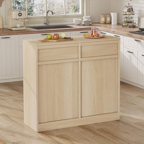 GarveeHome Double Tilt Out Trash Cabinet, Modern Trash Cabinet with 20 Gallon Storage, Hidden Freestanding Garbage Can Cabinet Laundry Hamper for Kitchen Dining Living Room