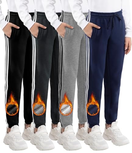 1/4 Pack Boys Sweatpants Soft Fleece Lined Youth Athletic Workout Lounge Joggers Pants with Pockets for Kids