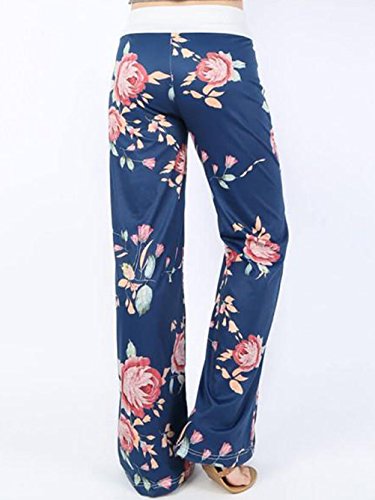 Image of iChunhua Women's Comfy Stretch Floral Print Drawstring Palazzo Wide Leg Lounge Pant