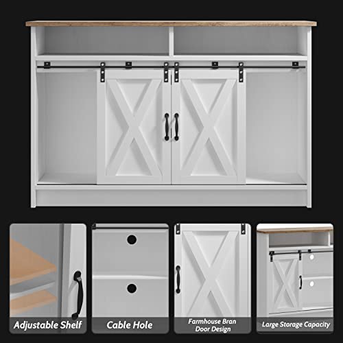 White Coffee Bar Cabinet, 52" Farmhouse Kitchen Sideboard Buffet Storage Cabinet White Sideboard Buffet Cabinet With Storage Sliding Barn Door For Kitchen, Dining Room, Living Room (White, 52Inch) #TOP5