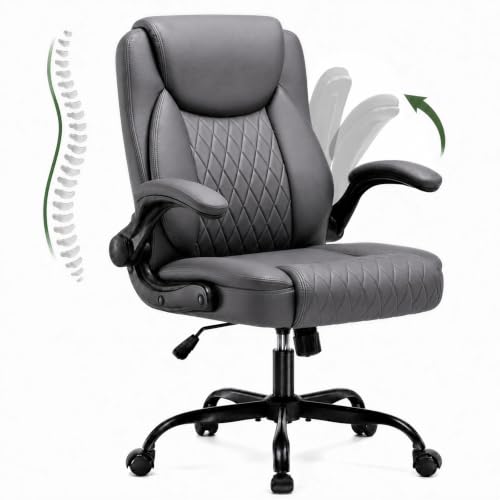 LUCKLIFE Home Office Chair, Flip-Up Arms, Desk Chair, Slate Gray
