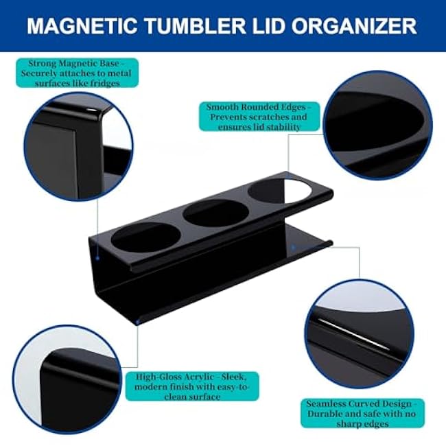 Magnetic Stanley Cup Holder for Fridge ¨C Acrylic Magnetic Tumbler Organizer Rack, Cup Shelf for Water Bottles, Heavy Duty Magnet Stanley Cup Storage Organizer 2PC (Black)