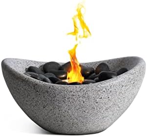 Nordhaus 11'' Table Top Fire Pit Bowl with Extendable Skewers - Personal Fire Bowl Fireplace for Roasting Smores - Large Concrete Personal Tabletop Fire Pit for Patio, Balcony, Indoor and Outdoor Use
