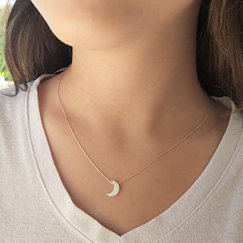 White Opal Moon Necklace Crescent Moon Choker Jewelry 14K Gold Filled dainty Box chain Length 16+2 Inches extender Gift for Girl Women - Image 5
