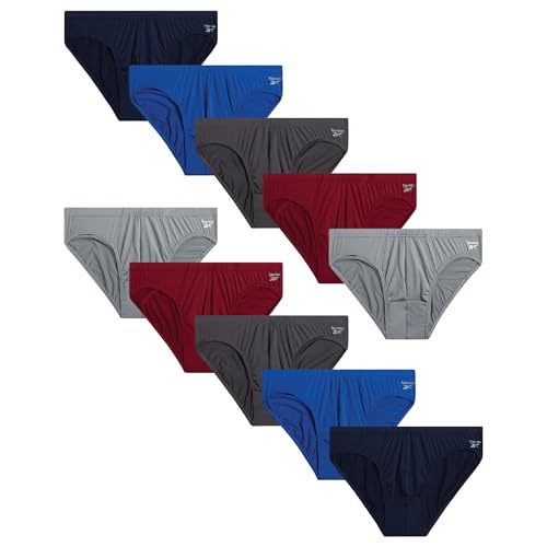 Reebok Mens Low Rise Briefs - 10 Pack Athletic Performance Mens Underwear Briefs with Contour Pouch...