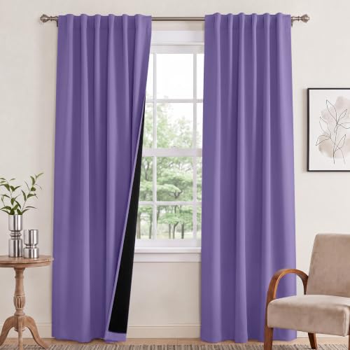 NICETOWN Lilac Purple Blackout Curtains 52 x 84 inches Long for Bedroom