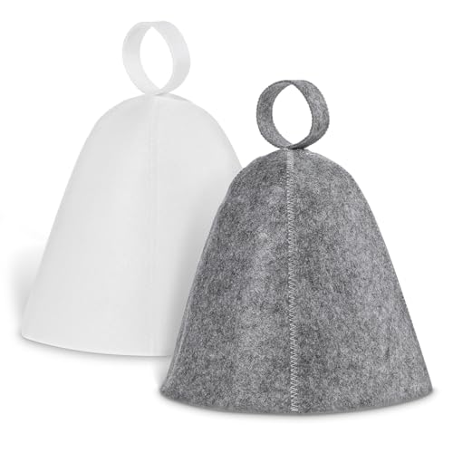 CIATBYYJ 2 Pack Sauna Hat, Vaporarium Hat, Wool Sauna Hats, Russian Banya Felt Bath Cap, Unisex Bathroom Saunas Accessories for Men Women (White, Grey)