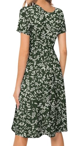 Image of DB MOON Women Summer Casual Short Sleeve Dresses Empire Waist Dress with Pockets