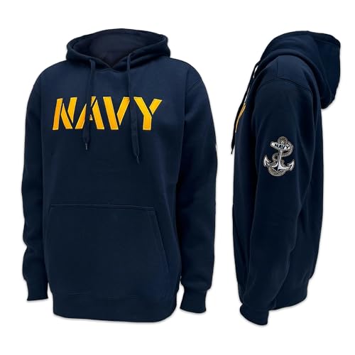 Armed Forces Gear US Navy Anchor Embroidered Fleece Hooded Sweatshirt (Navy)2