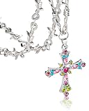 Abitoncc Y2k - Collar de cruz gótica para mujeres y hombres, joyería con colgante de cruz de cristal, collar de metal punk con espinas de alambre de púas, Diamantes de imitación