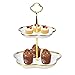 Présentoir à Gâteaux 2 Niveaux, Céramique Plateau de Desserts, Porte-gâteaux Support à Desserts, Stand de Fruits, Presentoir Bonbons Donuts pour L’Anniversaire, Le Thé L’après-midi, Fêtes (Blanc)