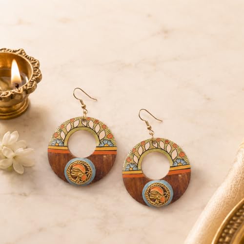 Image of Royal Queen & Empress Handcrafted Tribal Dhokra Earrings Collection for Women - Wooden, Fabric & Round Statement Ethnic Designs in Multiple Colours