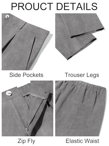 Image of Runcati Mens Casual Pants Elastic Waist Lightweight Loose Pleated Slacks | Summer Beach, Yoga Trousers, Button Closure, Straight Leg, With Pockets, Solid Color