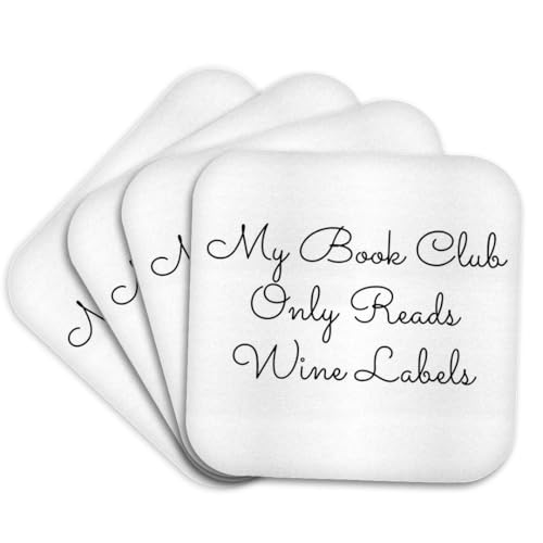 3dRose Image of My Book Club Only Reads Wine Labels Quote Set of 4 Coasters - Soft