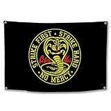 ENMOON Flag For Cobra Kai Strike First Strike First Strike Hard No Mercy (3x5ft, Anti-fade Poly，150D ) Premium Quality with Brass Grommets Vibrant Colors Man Caven Cave