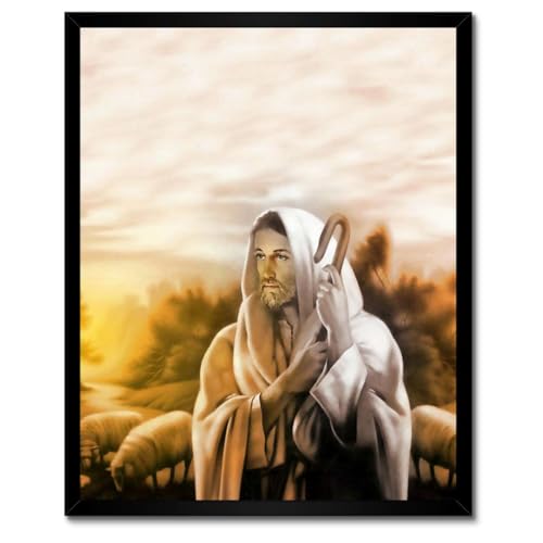 Jésus le Bon Pasteur poster encadré blanc 40x50cm H5380M