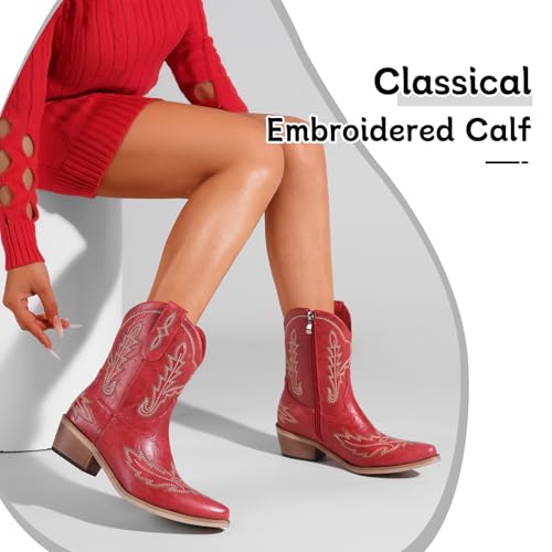 Women's Western Cowboy Booties Fashion Black Cowgirl Boots with Low Block Heel Embroidery Short Ankle Boots Walking Boots for Country Concert Disco Outfits4