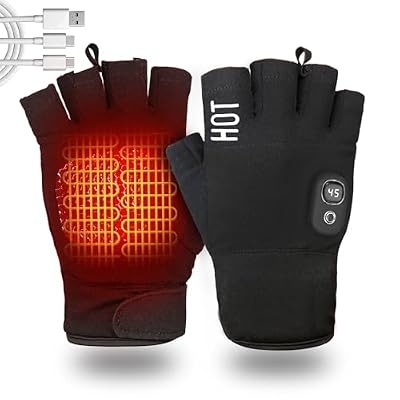 yoostooper Electric Heated Fingerless Gloves for Men & Women - Touchscreen Gloves for Working in Cold Winter Weather Rechargeable, black (M - 2000mAh)