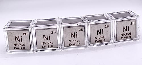 Image of 1 inch 25.4mm Nickel Metal Cube Ni up to 99.9% Pure Periodic Table Element Engraved Density Collection Science Education Display Block Cube + Acrylic Case Box - 1PC