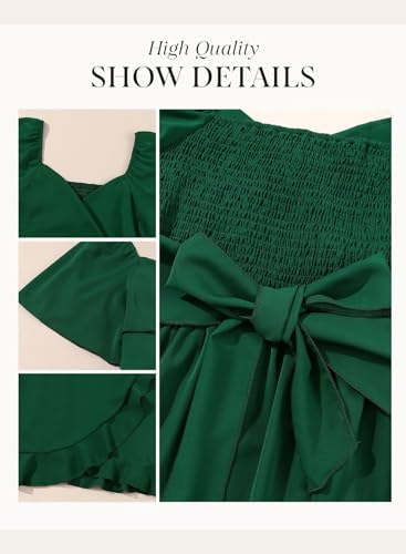 Dokotoo Women'S Wrap V Neck Short Flared Sleeve Smocked Elastic Waist Tiered Belted Ruffle Hem Party Short Dress Wedding Guest Dress Green M thumb #5