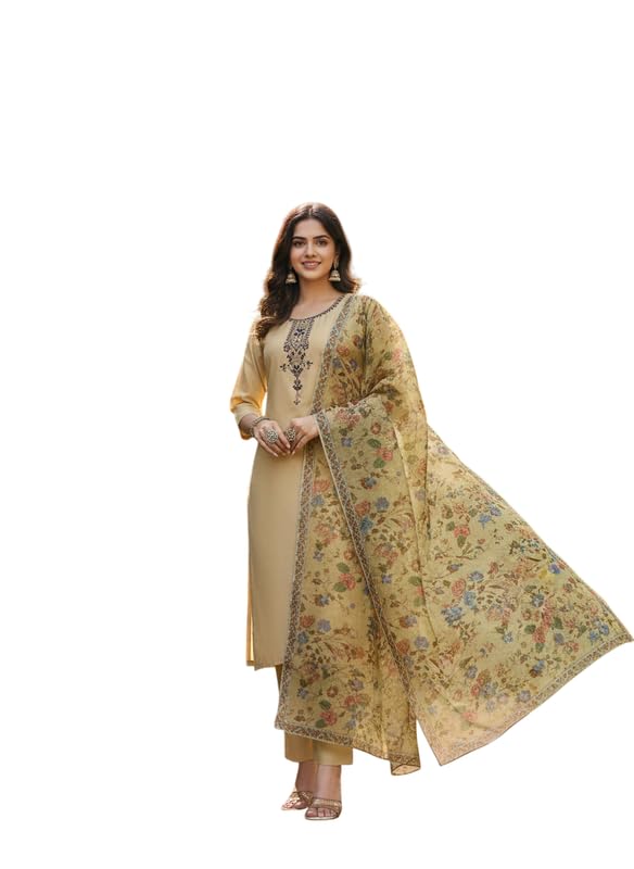 Women Straight Rayon Embroidered Kurta Set with Pant & Dupatta | 3/4 Sleeve Ethnic Kurti Suit | Office & Casual Wear Outfit-picture-36