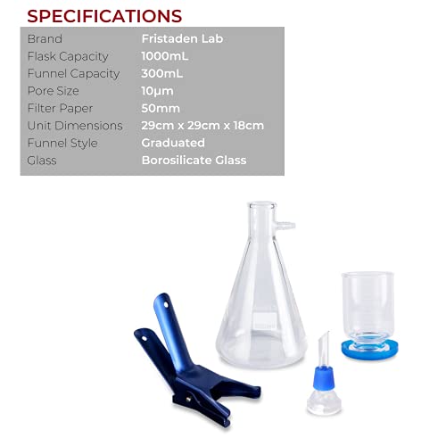 Fristaden Lab FLP Vacuum Filtration Distillation Apparatus, 1000Ml Filtering Flask, 300Ml Graduated Funnel, Laboratory Glassware thumb #4