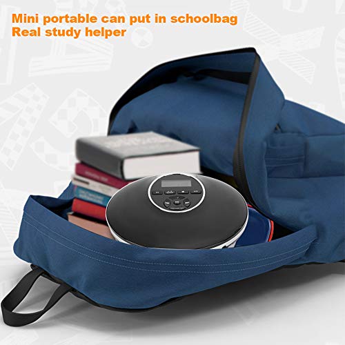 Bluetooth draagbare cd-spelers, mobiele cd-muziekspeler en pocket walkman, compact discman cd-schijfspeler met stereo-oortelefoon voor reizen/thuis/schoolonderwijs (zwart) - Image 4