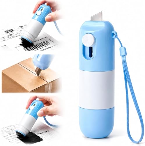 2-in-1 Box Cutter & Thermal Paper Eraser, Label Correction Marker with Mini Box Cutter, Quick...