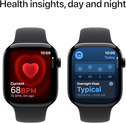 Image of Apple Watch Series 10 [GPS, 42mm] - Jet Black Aluminum Case with Black Sport Band, S /M (Renewed)