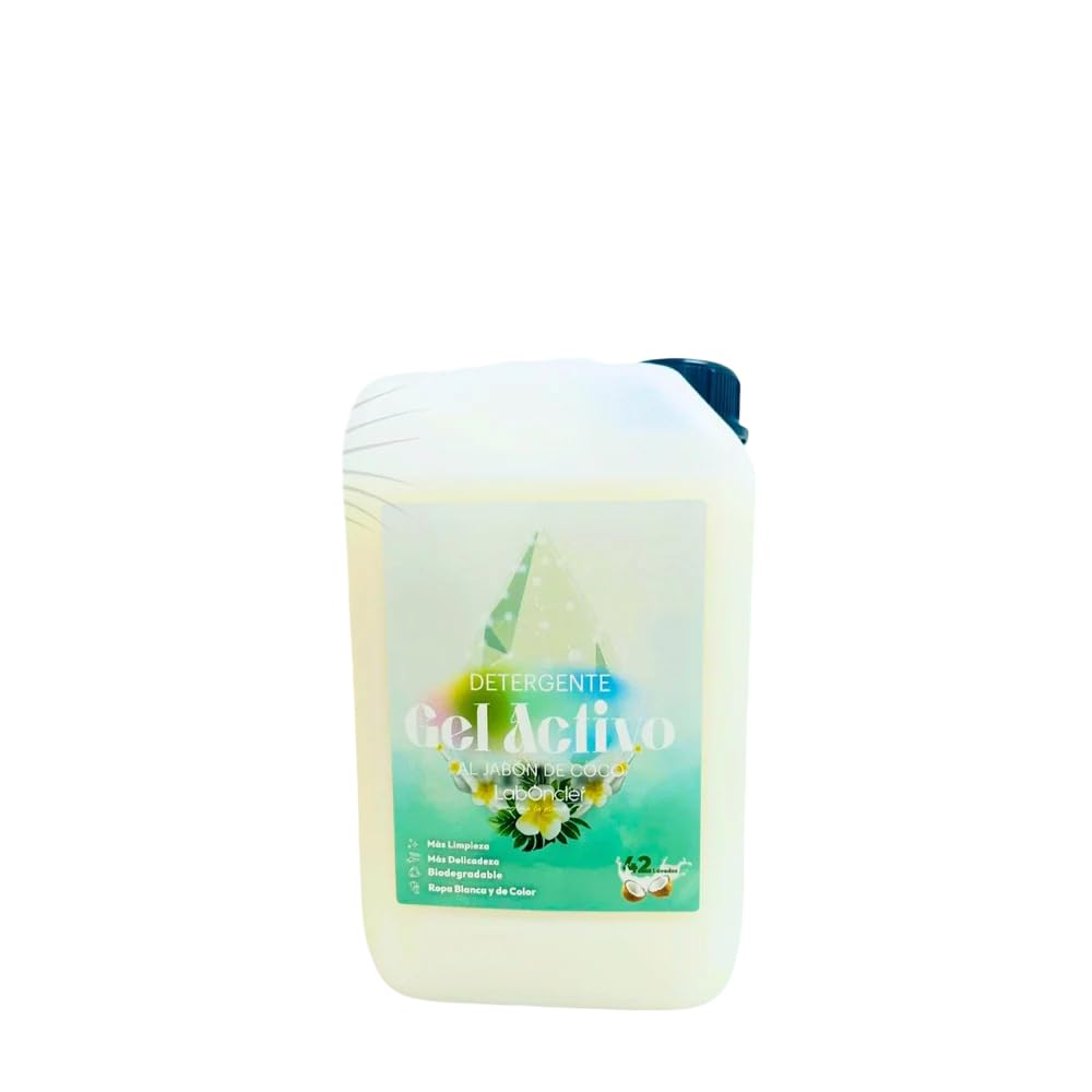 LABONCLER Detergente Líquido PREMIUM Gel Activo con Jabón de Coco, Líquido Biodegradable para Ropa Blanca y de Color, 3 Litros, 40 Lavados