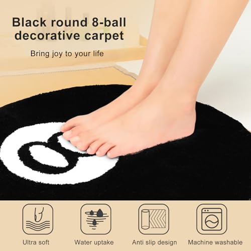 Tapis rond de rugby en velours végétal blanc et noir 100 cm