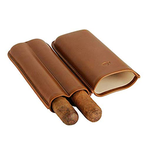 JCG Brown Leather 2 ct Adjustable Cigar Case Travel Holder
