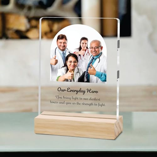 Image of Giftplease Best Doctor Photo Plaque with Wooden Stand | Personalised Gift for Doctors | Thank You Gift for Medical Professionals | Home Office Table Decor |Appreciation Frame for Doctor DCT 03