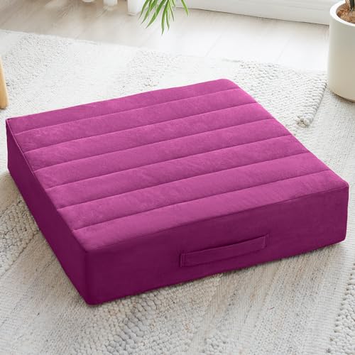 JKMAX 22 inches Floor Pillow for Adults - Large Meditation Cushion with Thick Foam - Premium Outdoor Square Floor Cushion Seat - Yoga Pillow for Sitting On Floor - Purple