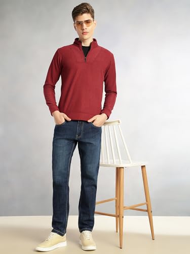 Image of Thomas Scott Men's | Regular Fit | Long Sleeves | High Neck | Solid | 100% Polyester | Knitted | Sweatshirt | Dry Clean Only