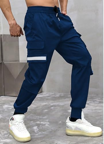 Image of Kraasa Men Printed Cotton Blend Slim Fit Regular Cargo Joggers