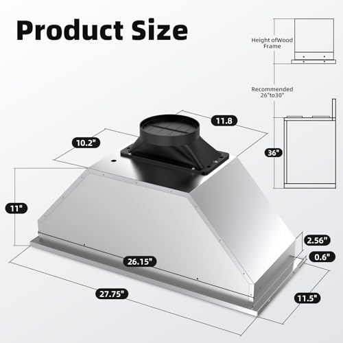 Image of Range Hood Insert 30 inch, 900 CFM Stainless Steel Kitchen Hood
